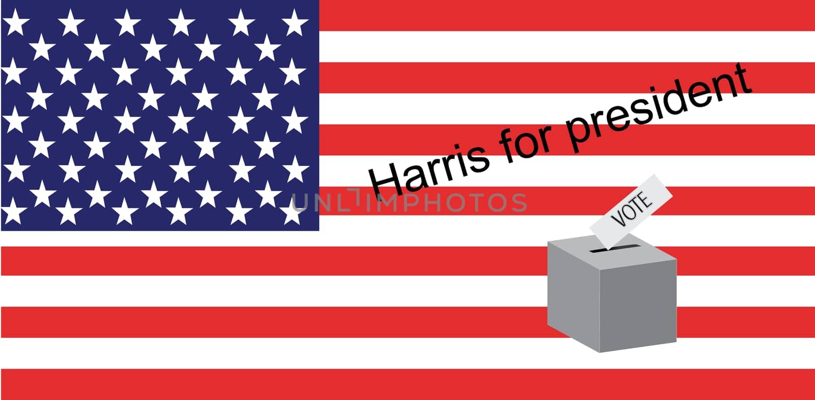 vote for harris american elections with the american flaf and voting box