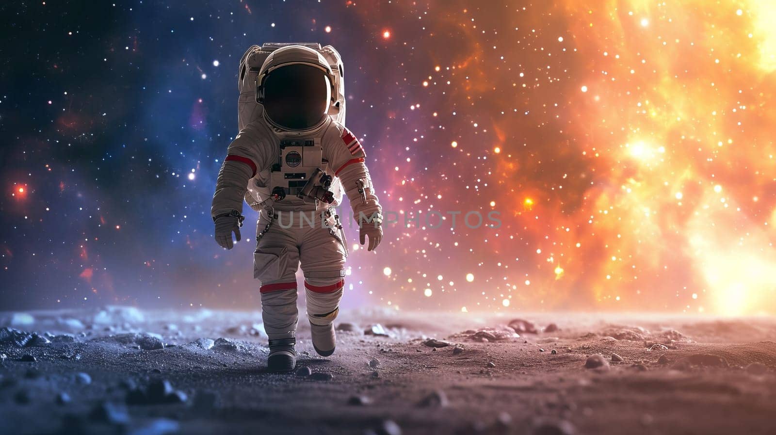 Astronaut Walking on Surface of Moon.