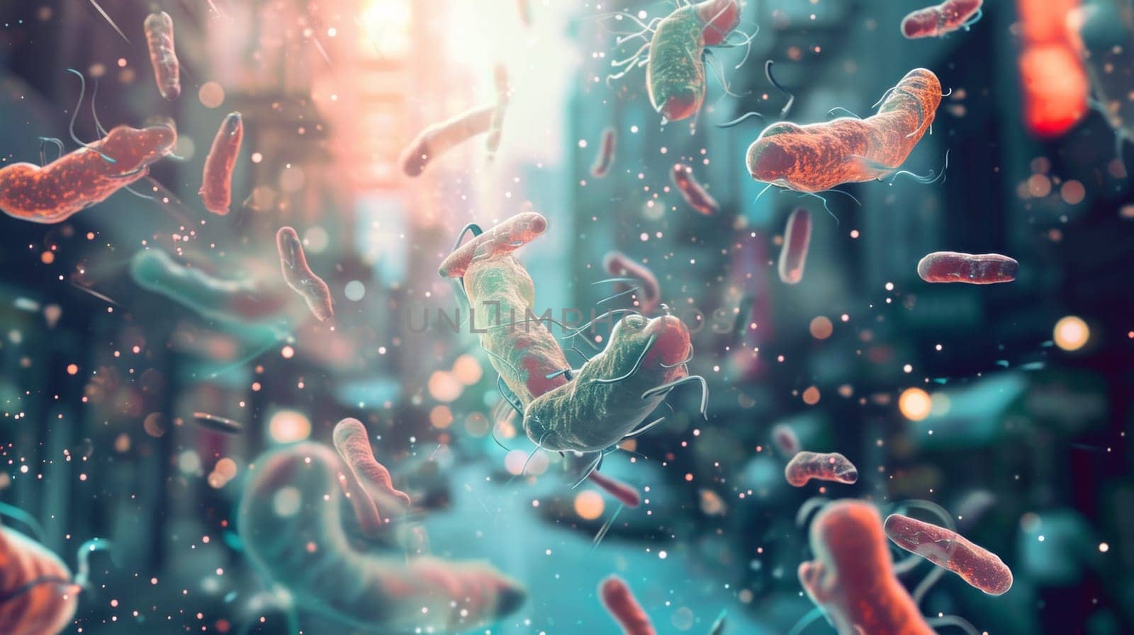 Group of Floating Germs, Airborne Particles Spreading in the Atmosphere.