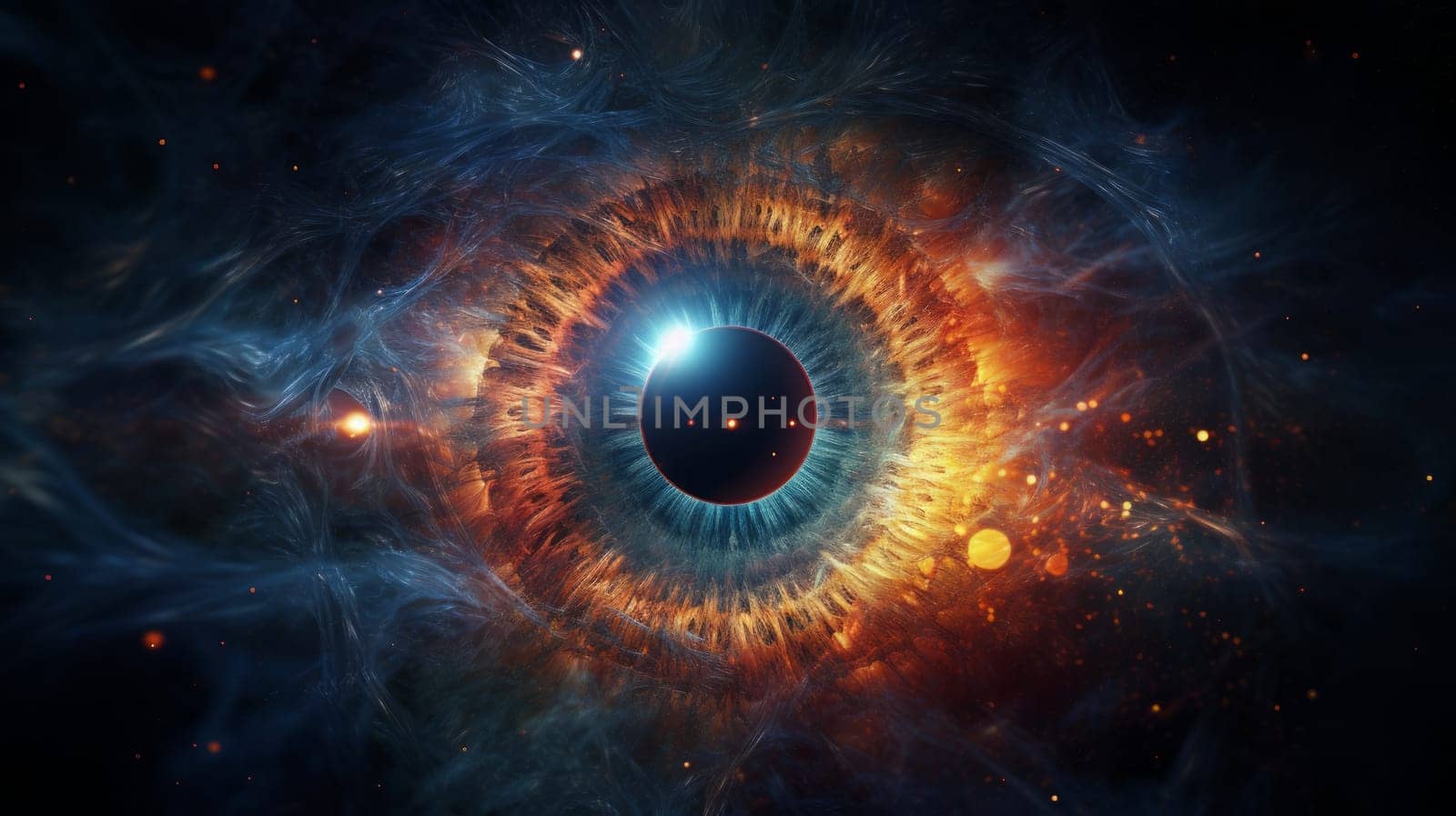 A close up of an eye looking into the distance.