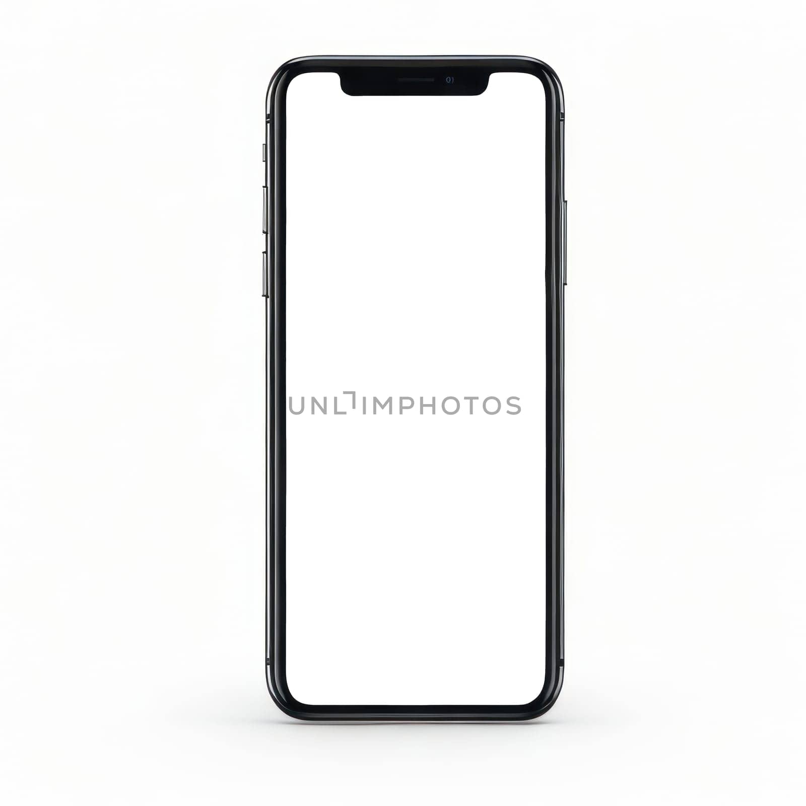 Realistic smartphone blank screen mockup on white background. Mobile phone template. Space for text