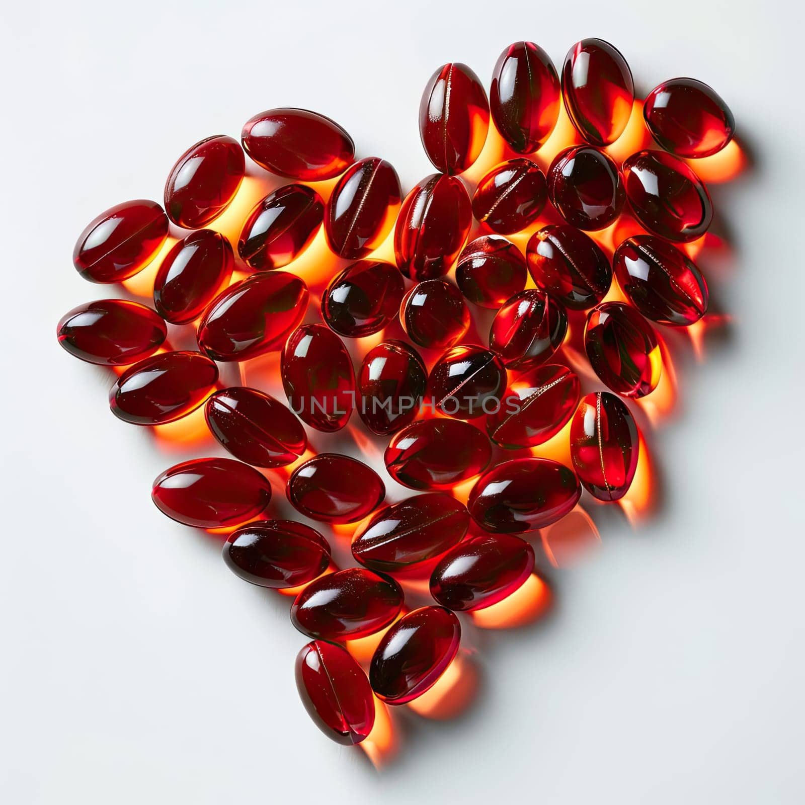 Coenzyme Q10 in capsules. Selective focus. heart.