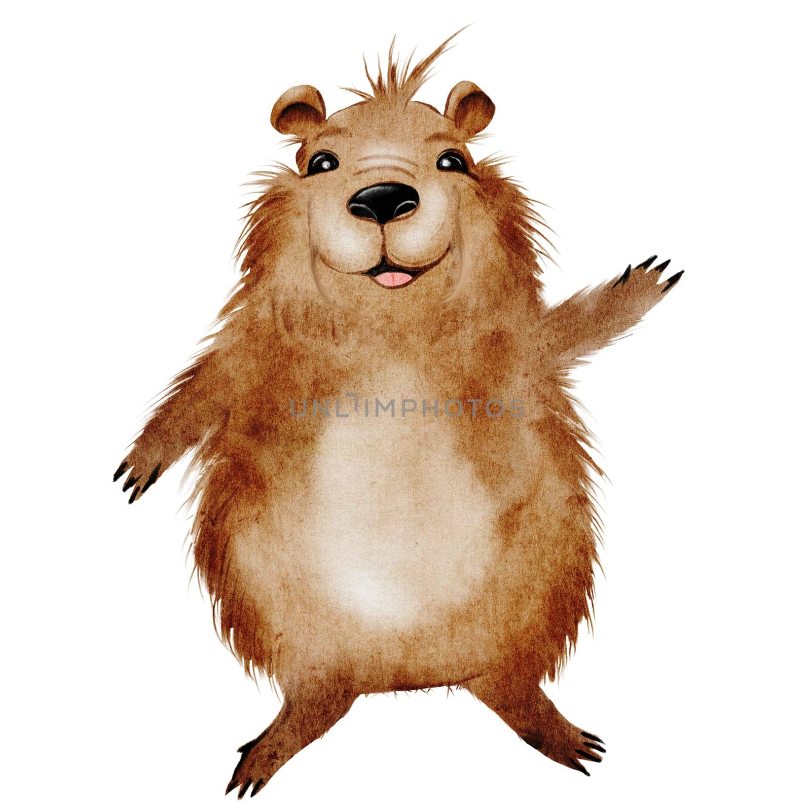 Capybara watercolor. Funny animal hand drawing on isolated white background. Clip art of a friendly guinea pig. Ideal for stickers, posters and cards. High quality illustration
