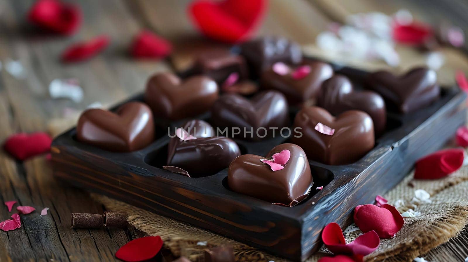 heart shaped chocolate on a tray. selective focus. Generative AI, food