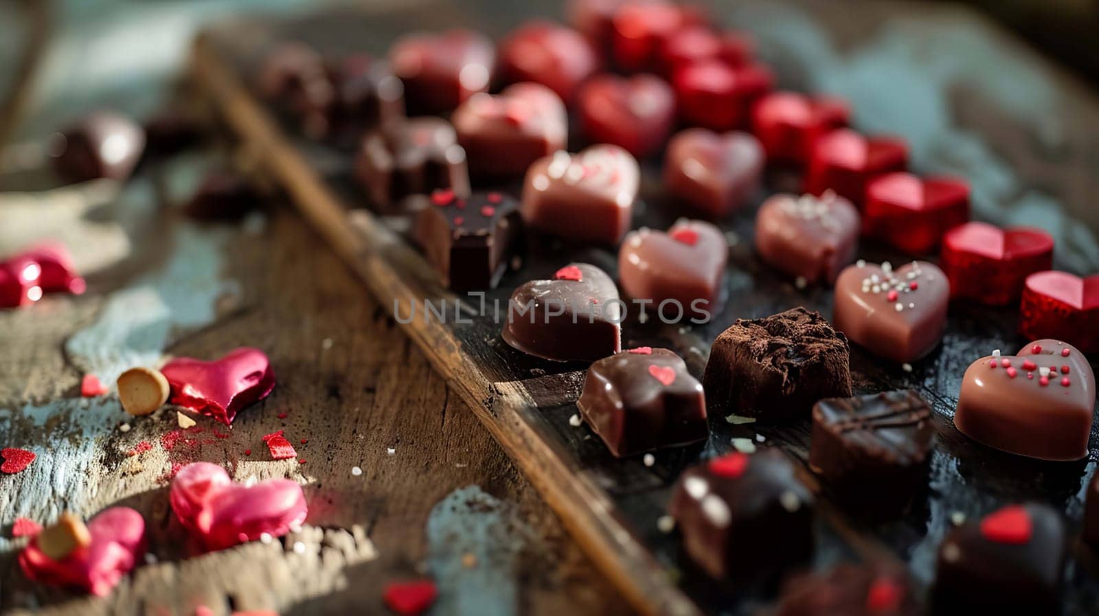 heart shaped chocolate on a tray. selective focus. Generative AI, food