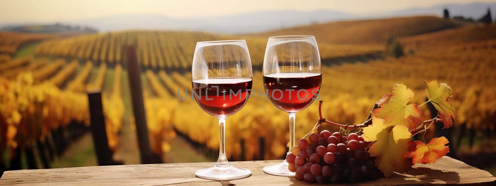 glass of wine on a wooden barrel. selective focus. food Generative AI,