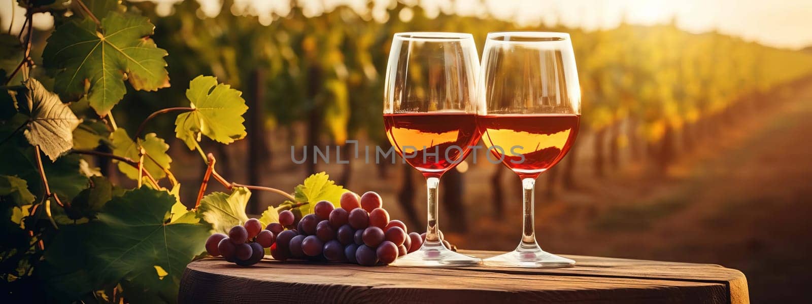 glass of wine on a wooden barrel. selective focus. food Generative AI,