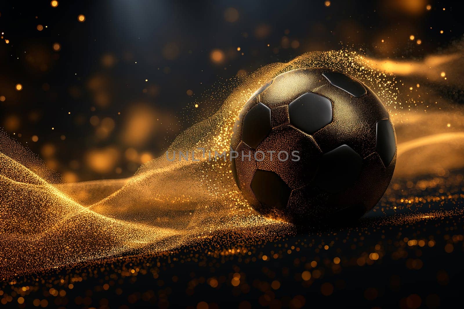 Soccer ball with golden glow and sparkles in a luxury background shines beautifully