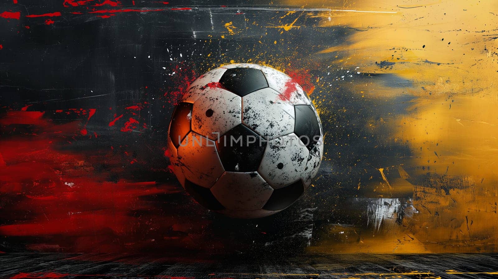 Abstract dynamic soccer ball splashes vibrant colors motion in an artistic and energetic display