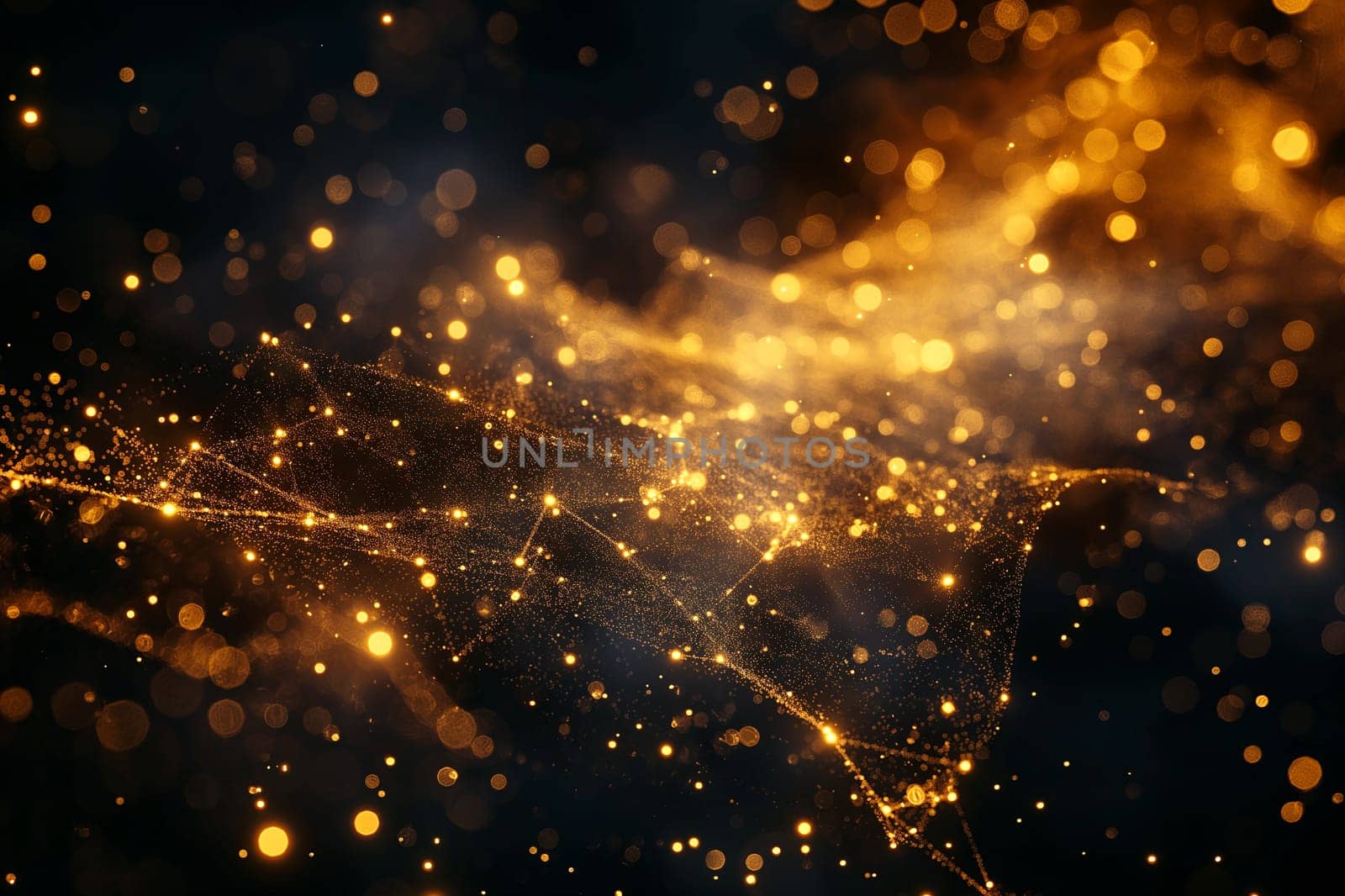 Abstract bokeh sparkle background with glowing lights and shimmering glitter in gold pattern