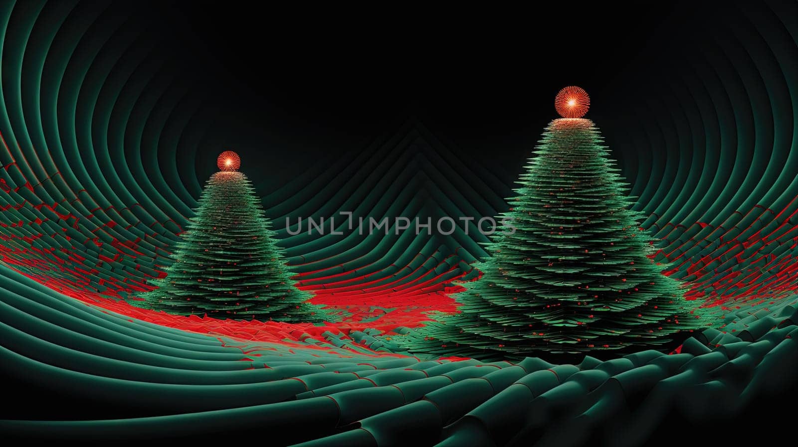 Christmas tree in music equalizer or music waveform. Party card for winter holidays. Generated AI