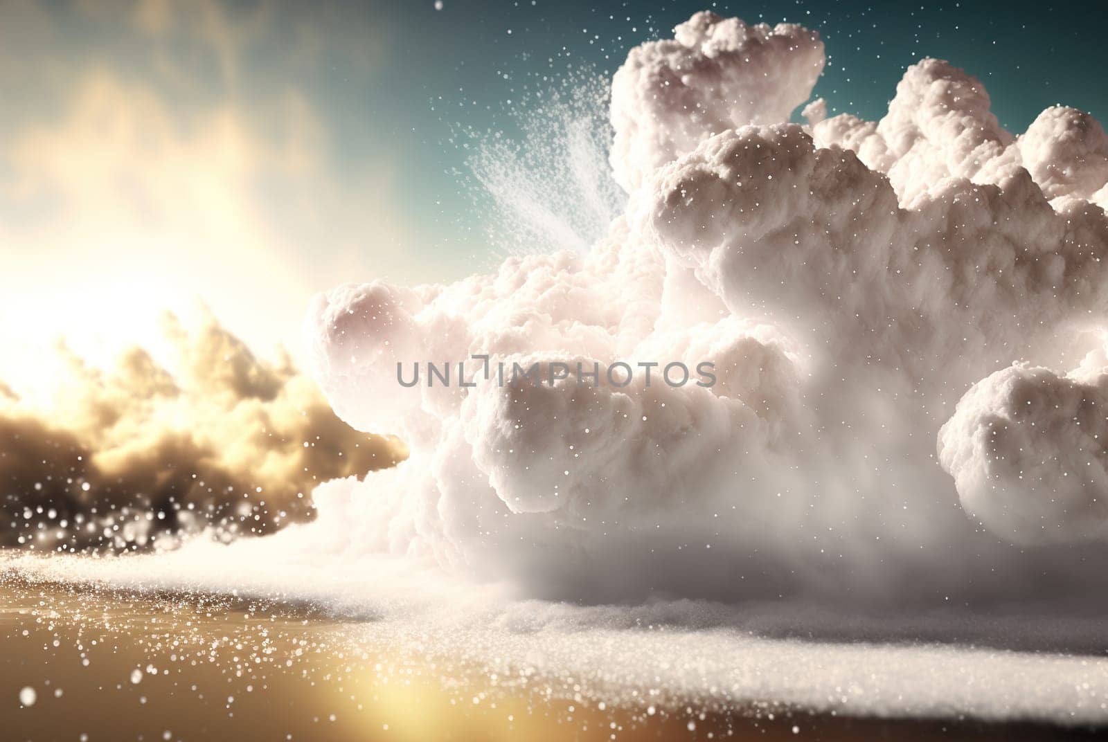 Abstract foam clouds with splashing forms and drops. Colorful foam cloud background. Generated AI