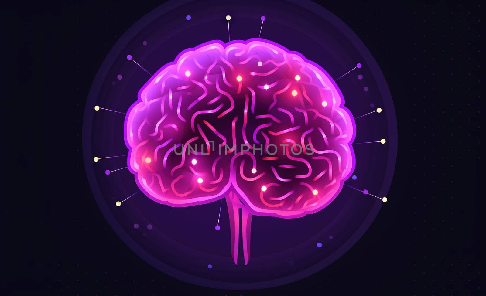 Brain sign in purple color. Neon line styled brain icon, symbol of science and intelligence. Generated AI