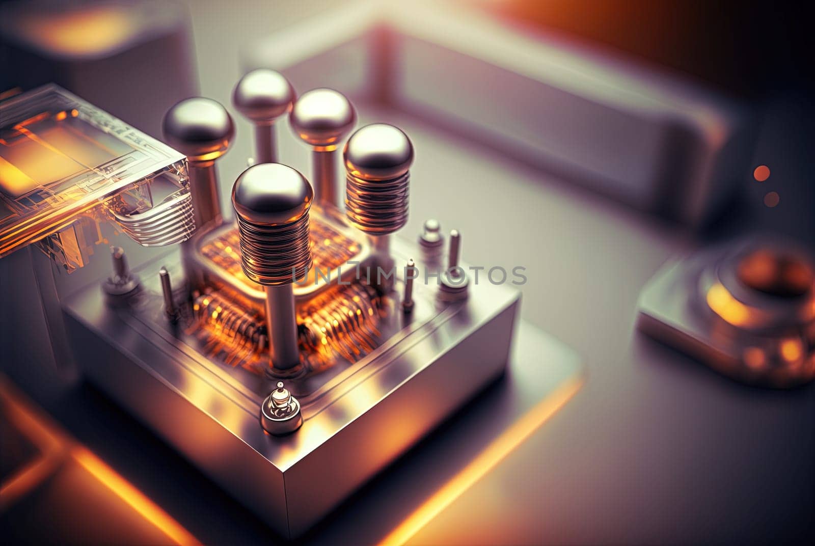 Industrial abstract background with machinery details. Shiny metal equipment concept. Generated AI