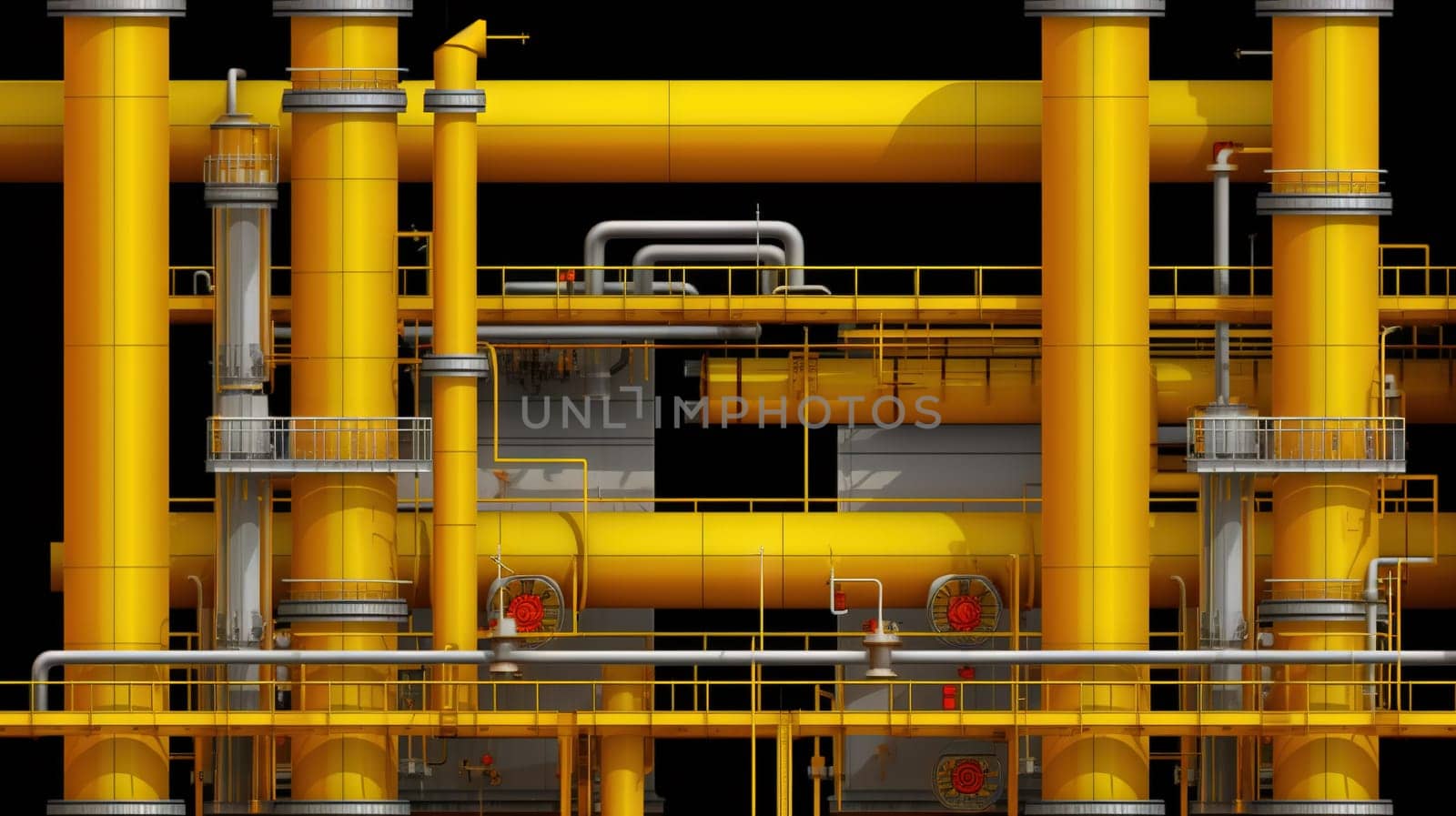Industrial plant background with shiny pipes. Generated AI