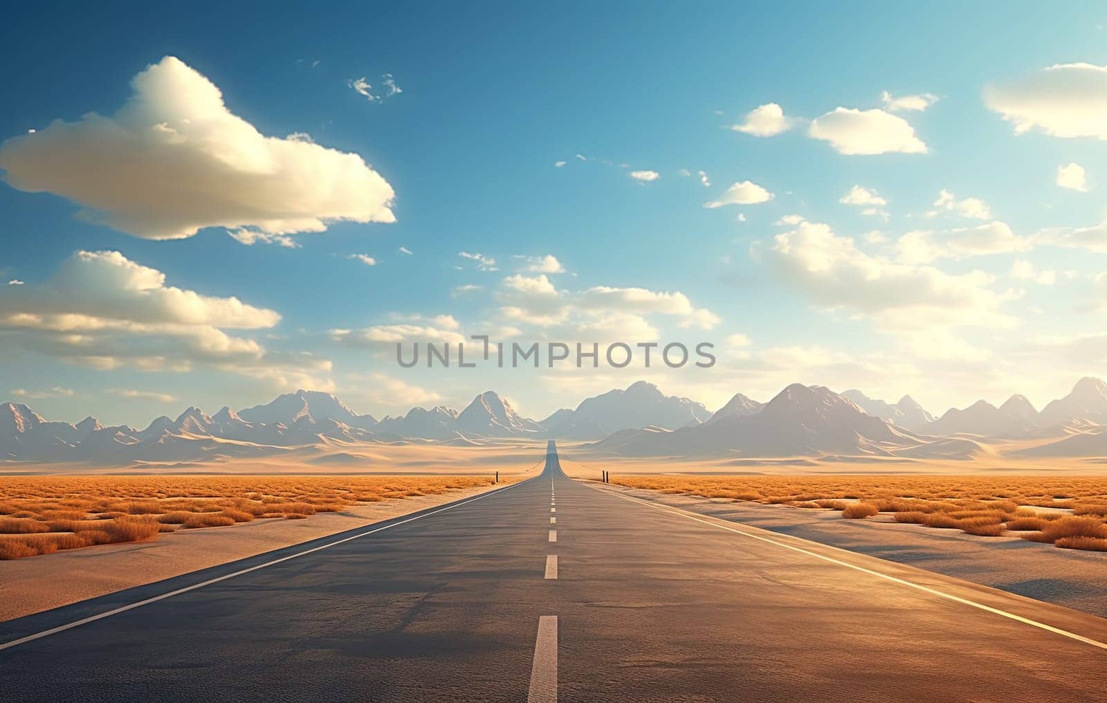 Road to the horizon. Landscape with endless highway. Generated AI