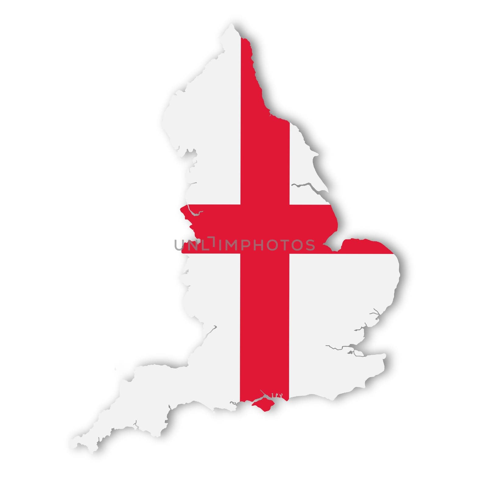 An England map on white background with clipping path Cross of Saint George