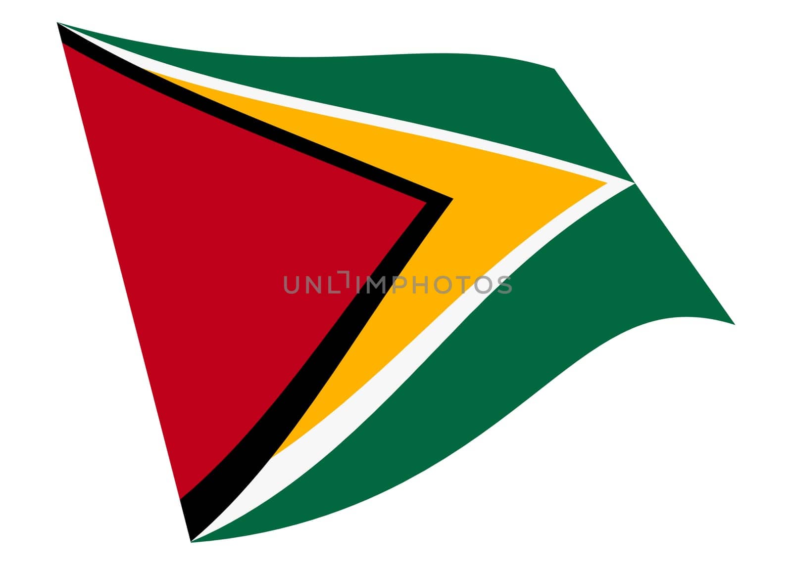 A Guyana waving flag 3d illustration isolated on white with clipping path red yellow green star black
