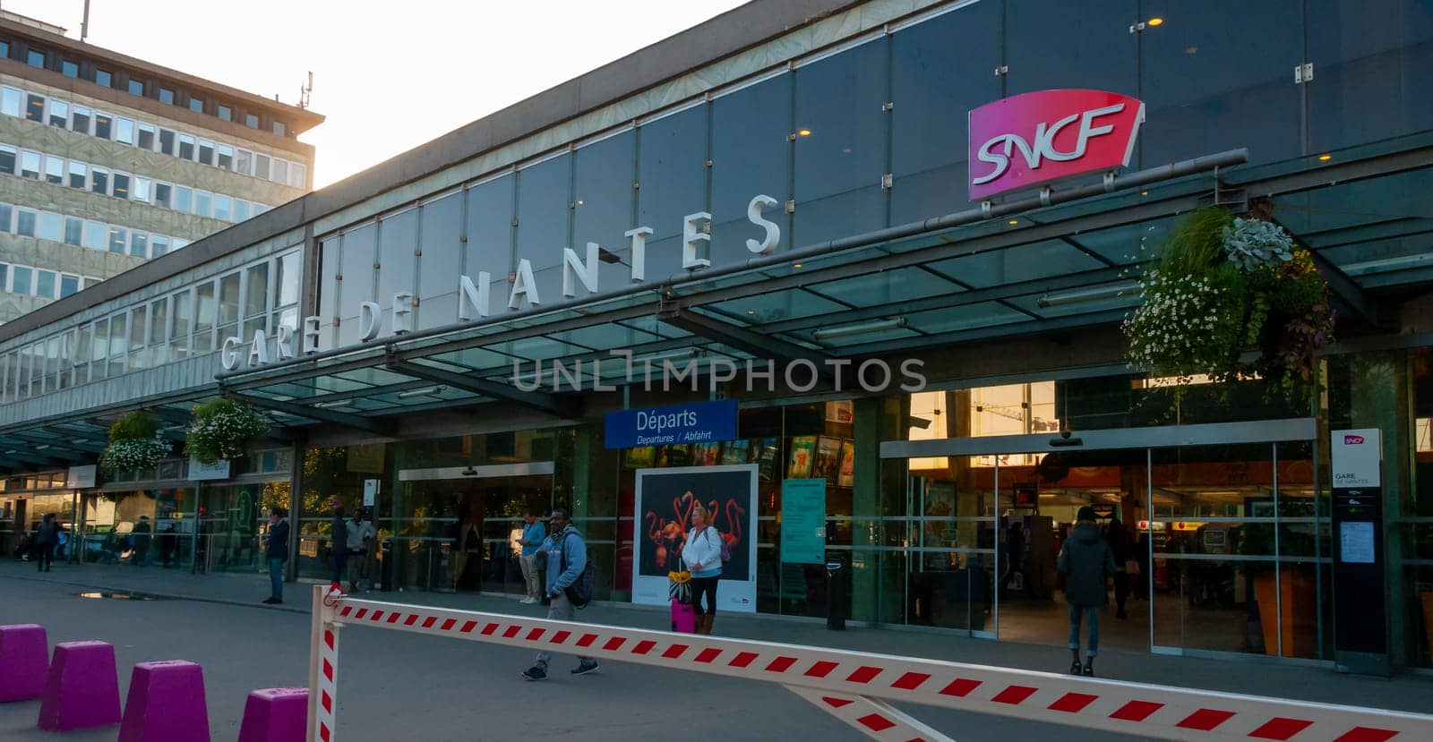 NANTES, FRANCE - SEPTEMBER 12, 2017: Facade of the railway station in the city center of Nantes, France