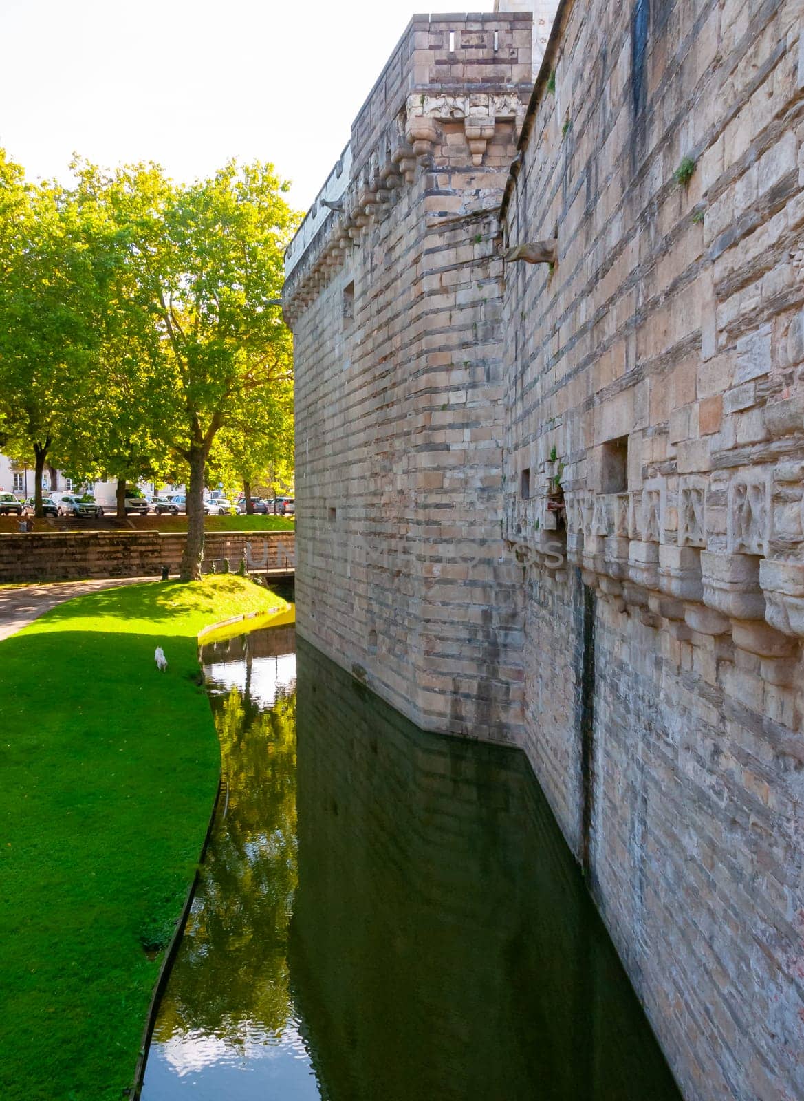 FRANCE, NANTES -  September 12, 2017:  the Chateau Des Ducs De Bretagne or Castle of the Dukes of Brittany, Fortified wall of castle