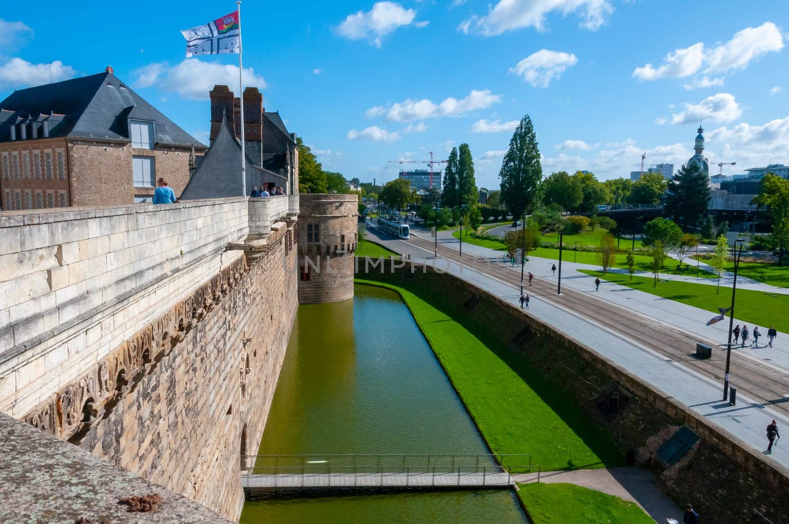 FRANCE, NANTES -  September 12, 2017:  the Chateau Des Ducs De Bretagne or Castle of the Dukes of Brittany, Fortified wall of castle