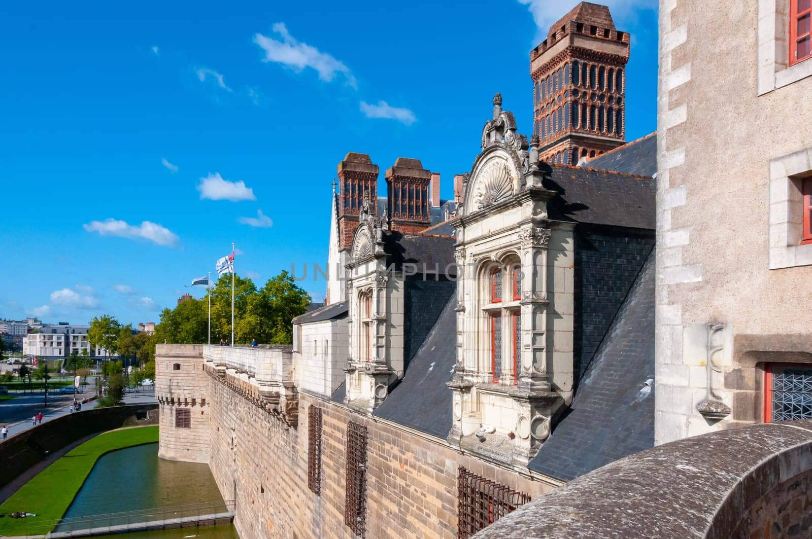 FRANCE, NANTES -  September 12, 2017:  the Chateau Des Ducs De Bretagne or Castle of the Dukes of Brittany, Fortified wall of castle