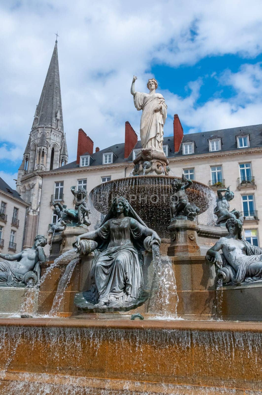 NANTES, FRANCE - SEPTEMBER 12, 2017: Fountain on the Place Royal in Nantes, France, Loire-Atlantique