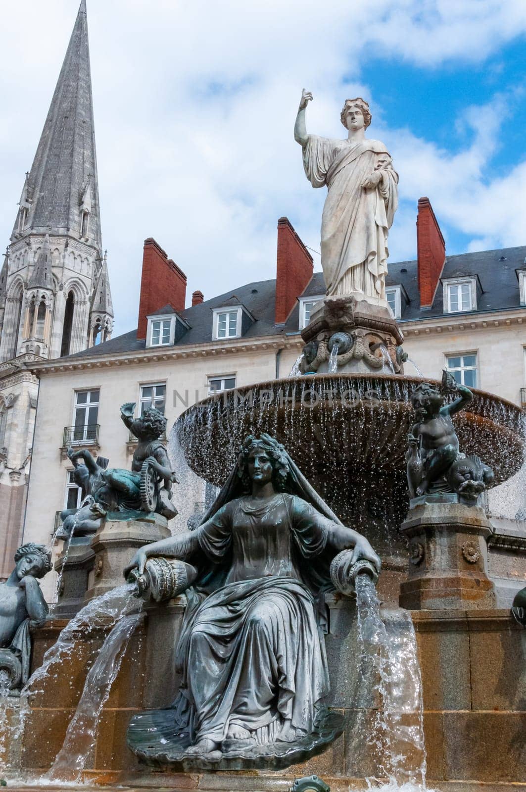 NANTES, FRANCE - SEPTEMBER 12, 2017: Fountain on the Place Royal in Nantes, France, Loire-Atlantique