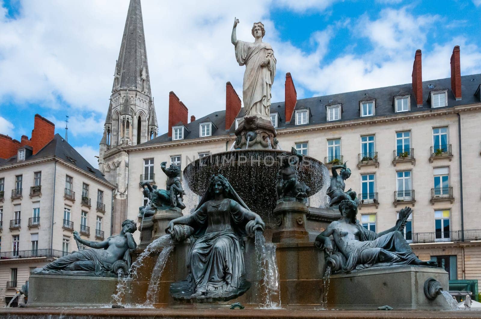 NANTES, FRANCE - SEPTEMBER 12, 2017: Fountain on the Place Royal in Nantes, France, Loire-Atlantique