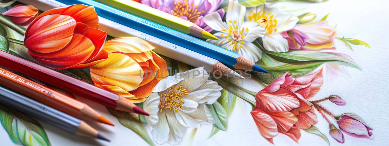 Color pencils isolated on white background. Close up. Generative AI, colorful