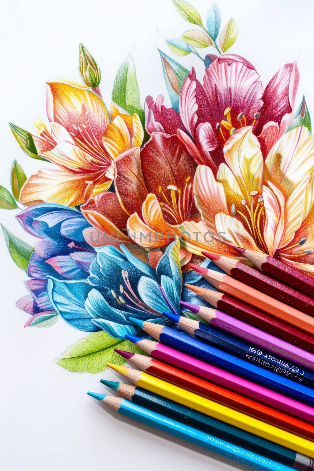 Color pencils isolated on white background. Close up. Generative AI, colorful