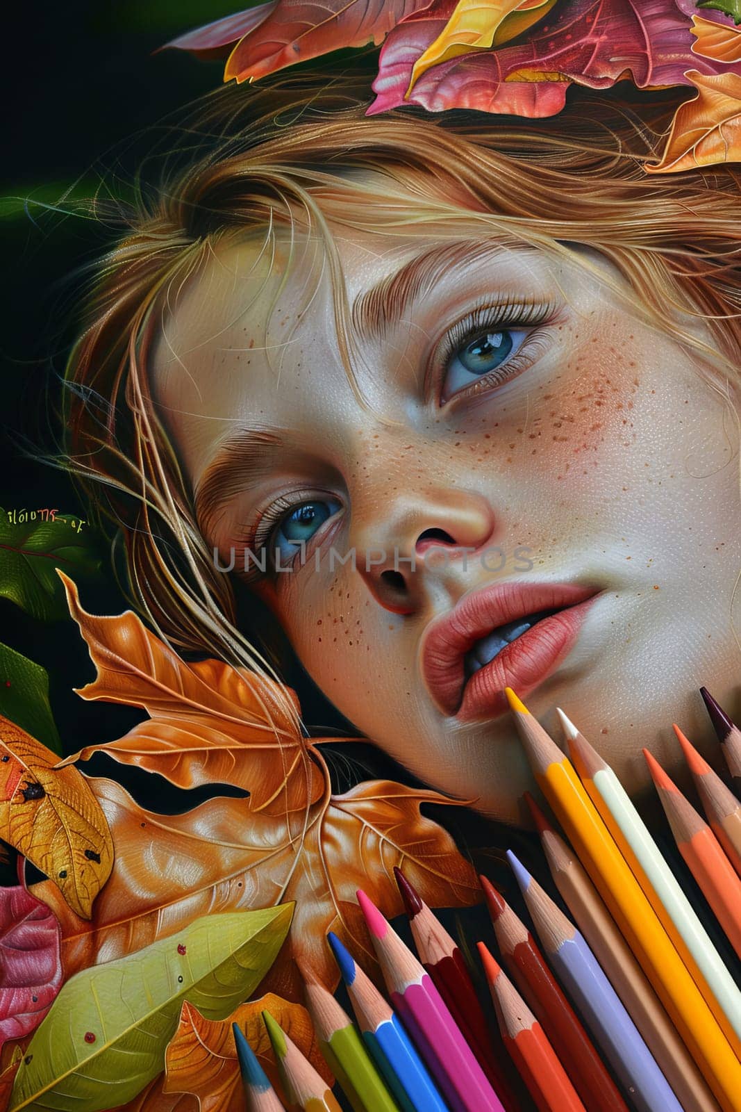 colored eyes drawn with colored pencils close up. Generative AI,