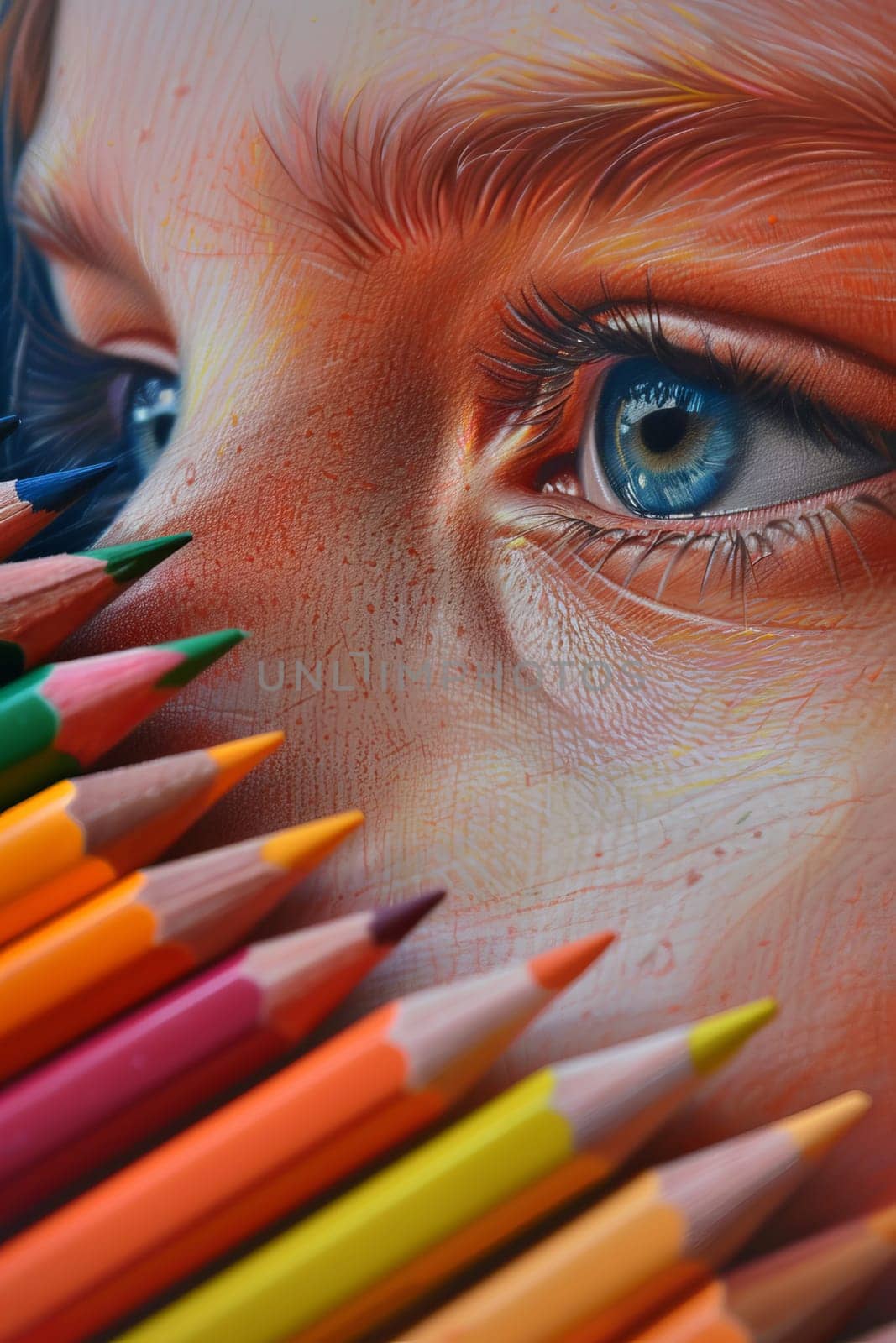 colored eyes drawn with colored pencils close up. Generative AI,