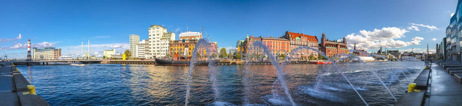 City of Malmo waterfront and lighthouse panoramic view, Scania province of Sweden