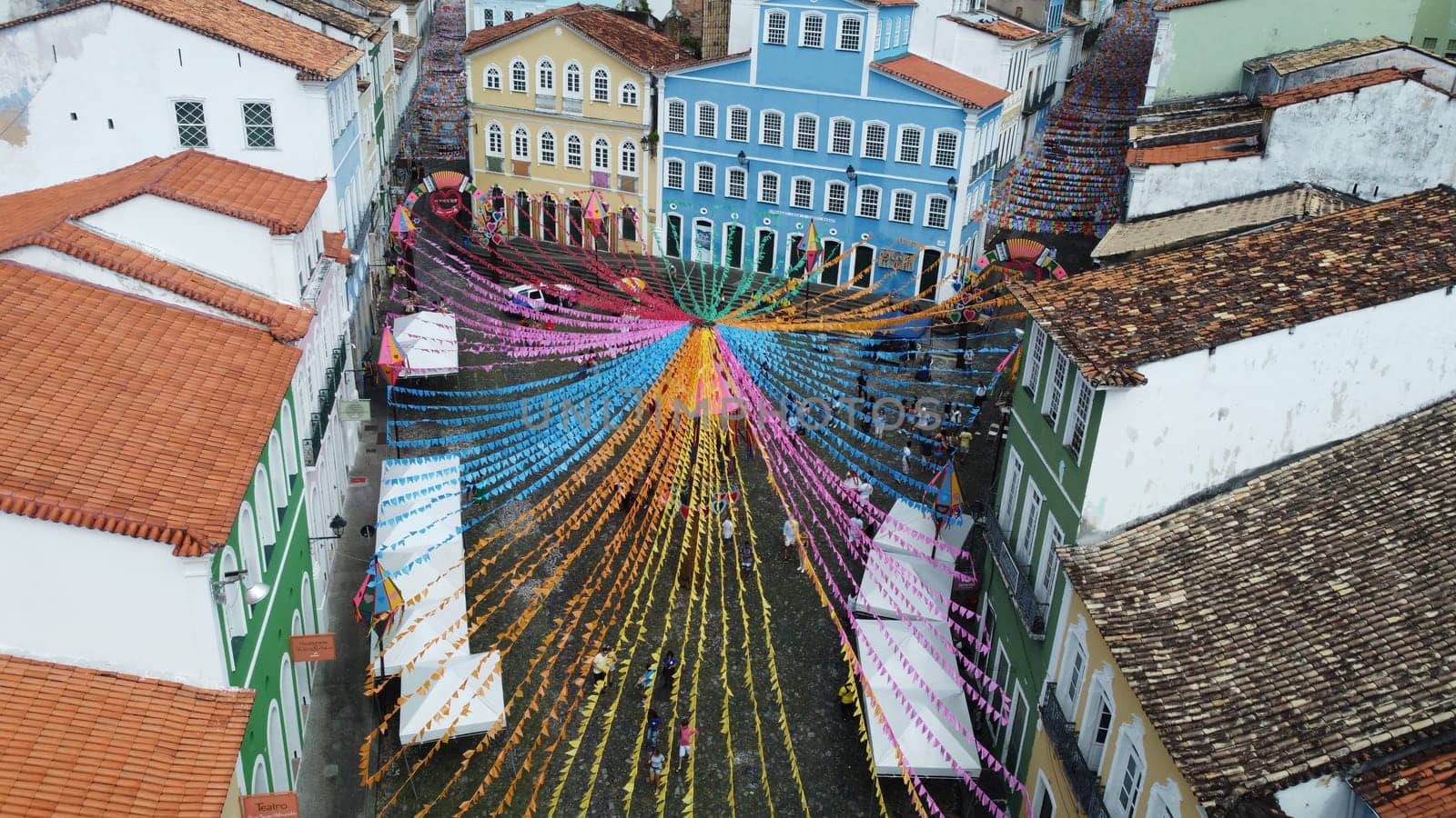 salvador, bahia, brazil - june 16, 2022: Decorative banners seen in the ornamentation for the festivities of Sao Joao in Pelourinho, Historic Center of the city of Salvador.