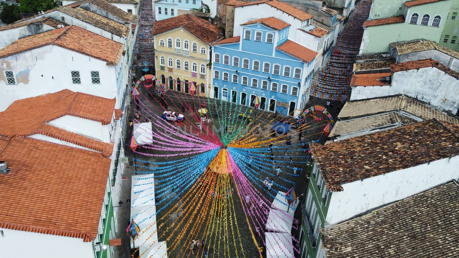 salvador, bahia, brazil - june 16, 2022: Decorative banners seen in the ornamentation for the festivities of Sao Joao in Pelourinho, Historic Center of the city of Salvador.