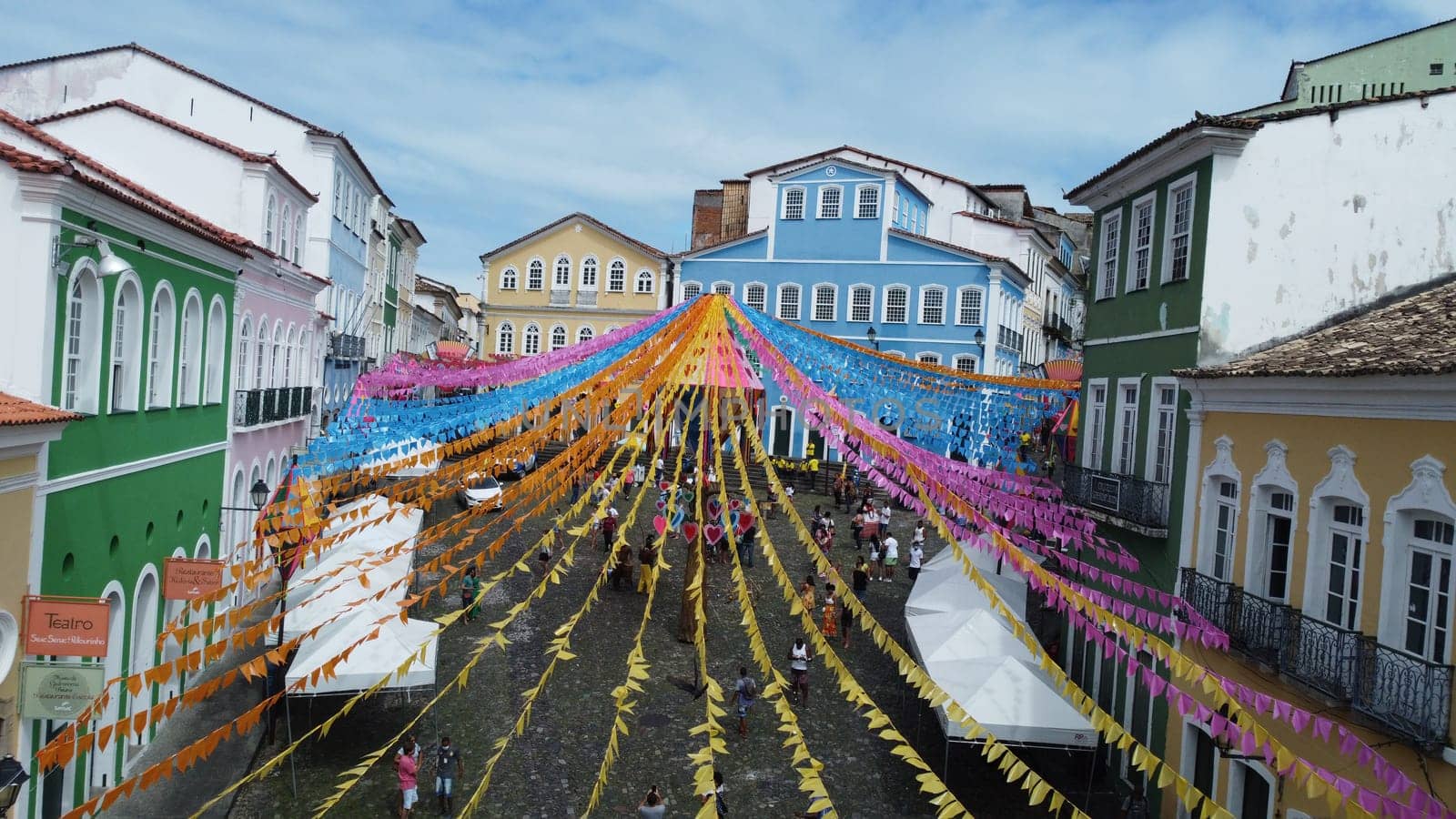 salvador, bahia, brazil - june 16, 2022: Decorative banners seen in the ornamentation for the festivities of Sao Joao in Pelourinho, Historic Center of the city of Salvador.