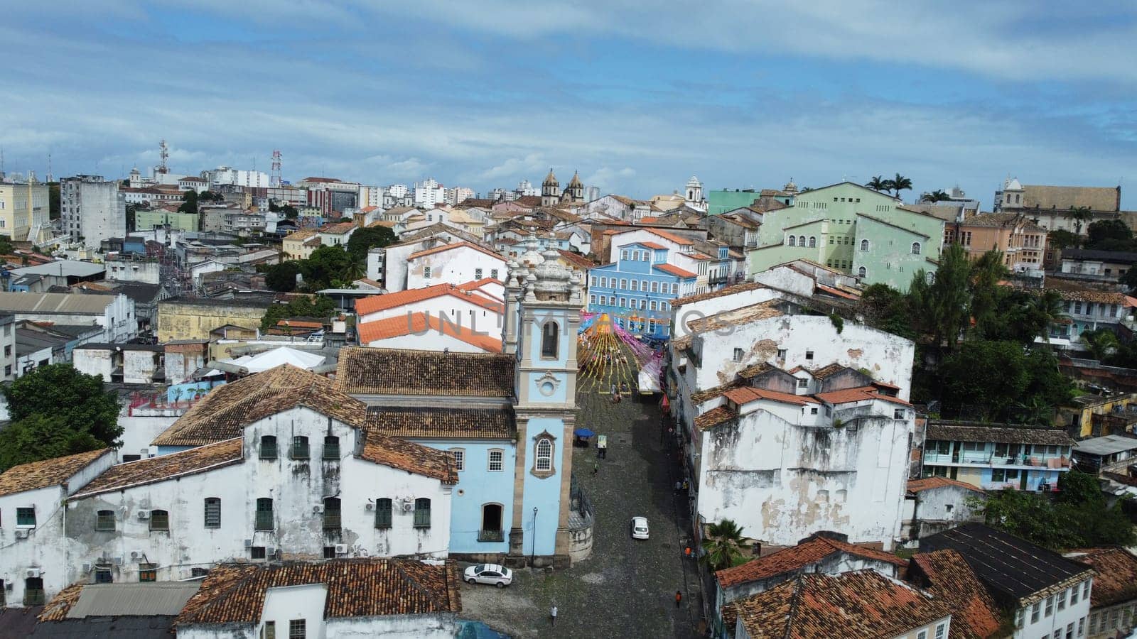 salvador, bahia, brazil - june 16, 2022: Decorative banners seen in the ornamentation for the festivities of Sao Joao in Pelourinho, Historic Center of the city of Salvador.