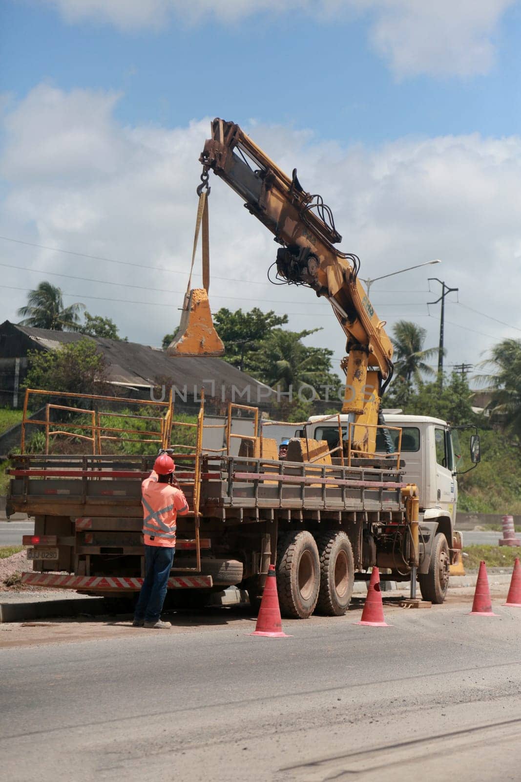 salvador, bahia, brazil - november 11, 2022: munck truck seen on a construction site in the city of Salvador.