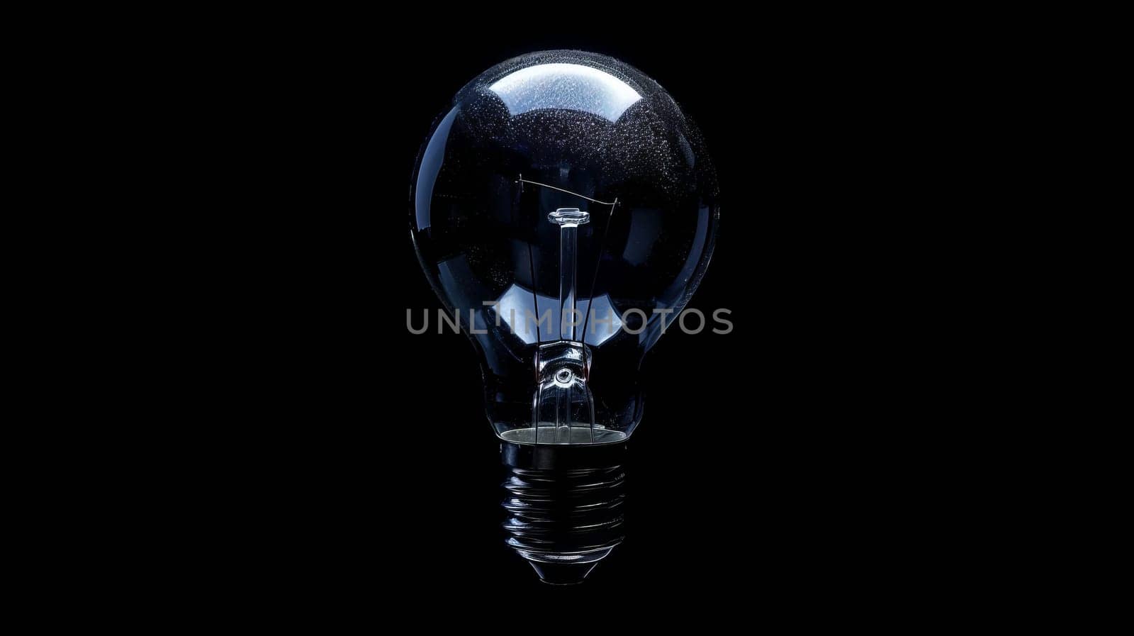 Light bulb isolated on black background, close-up. Energy and innovation concept.