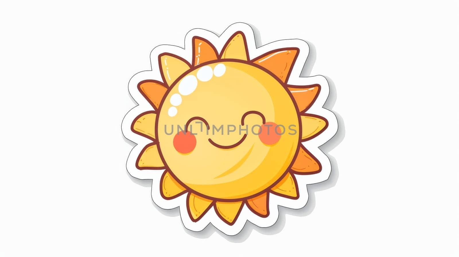 Cute smiling sun illustration with cheerful expression, sticker concept.