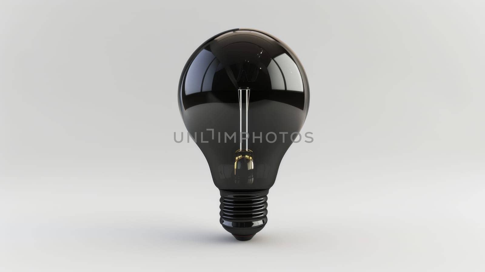 Black light bulb on white background, minimalistic design concept.