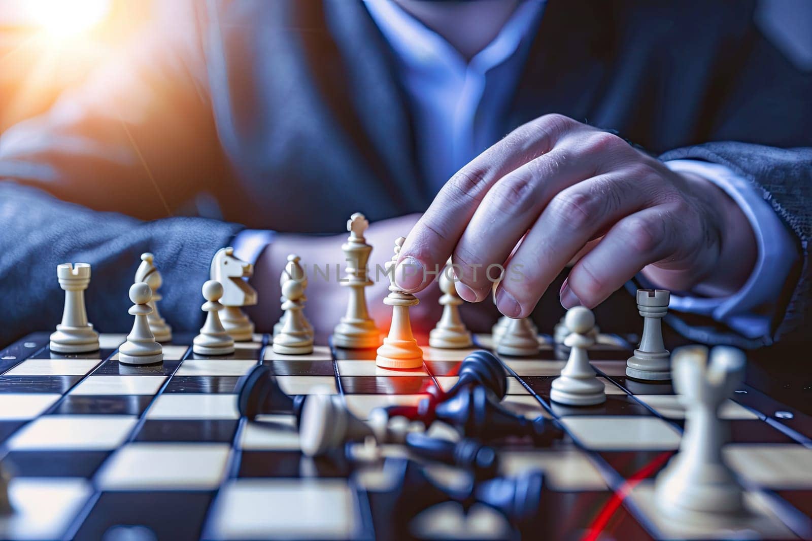 Close-up of Hand Moving Resources on Chessboard, Strategic Resource Allocation in Chess.