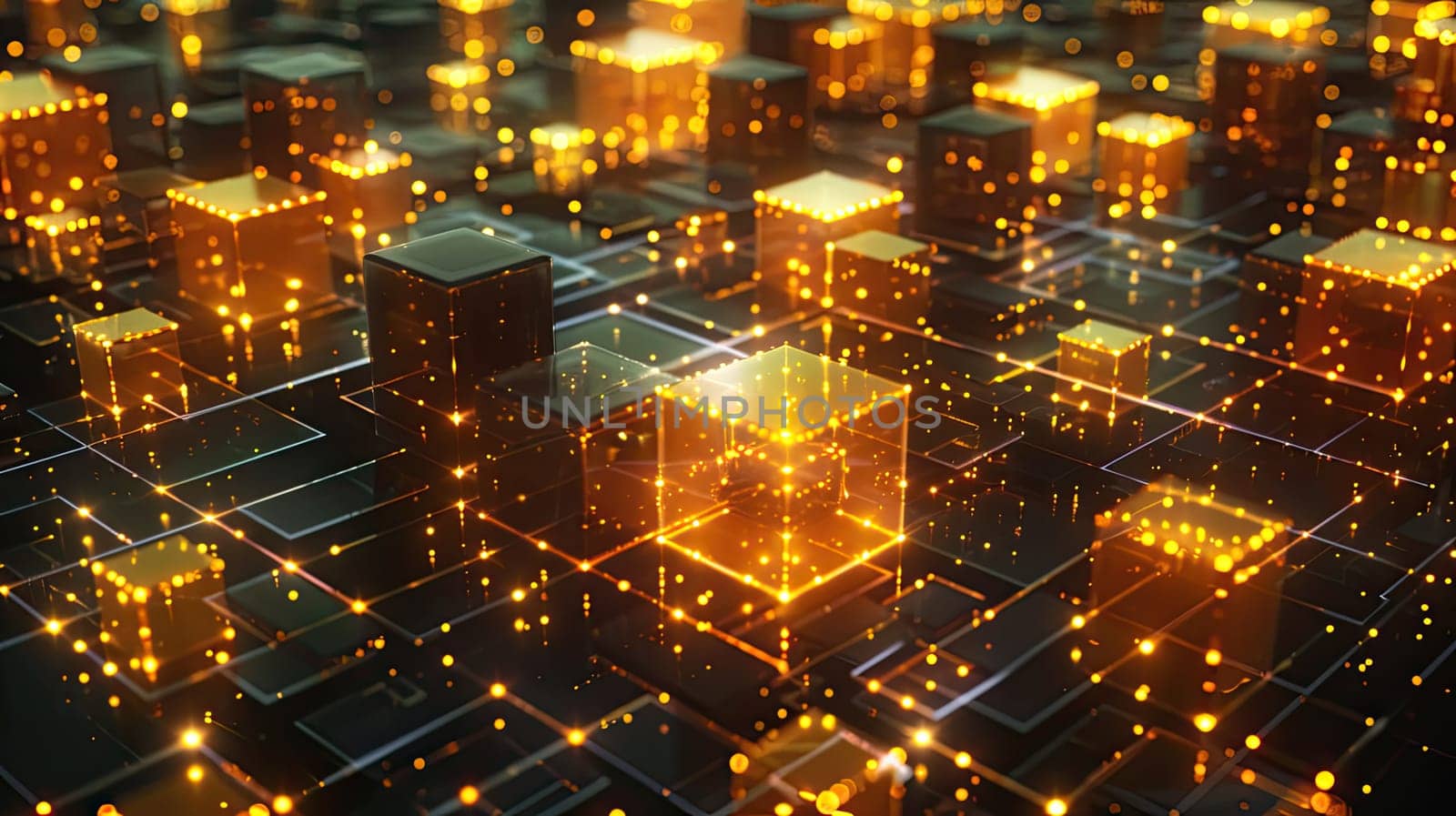 3D Grid with Glowing Nodes Depicting Optimal Allocation of Time, Budget, and Manpower.
