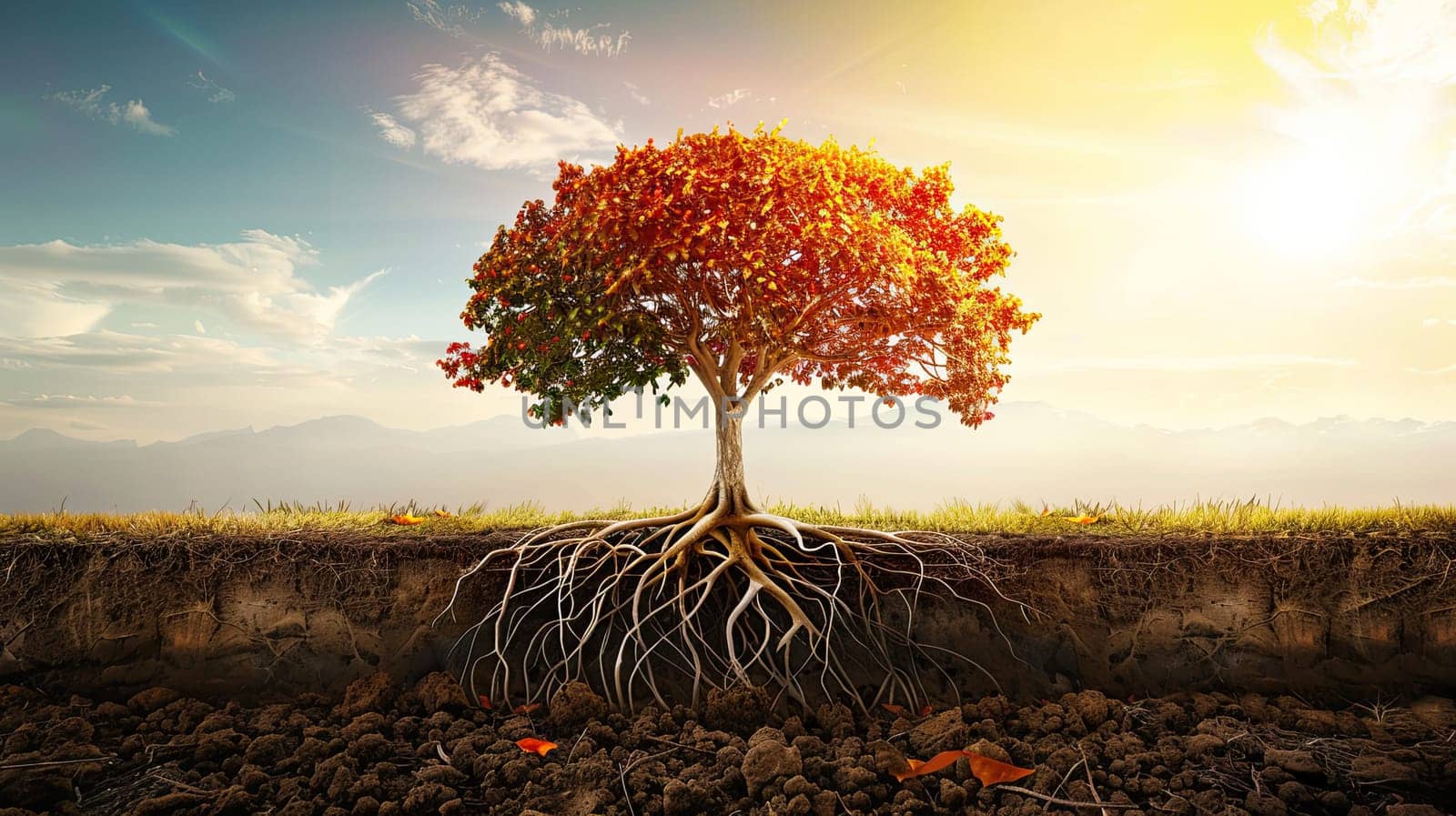 Tree with Colorful Leaves and Strong Roots, Growing Projects.