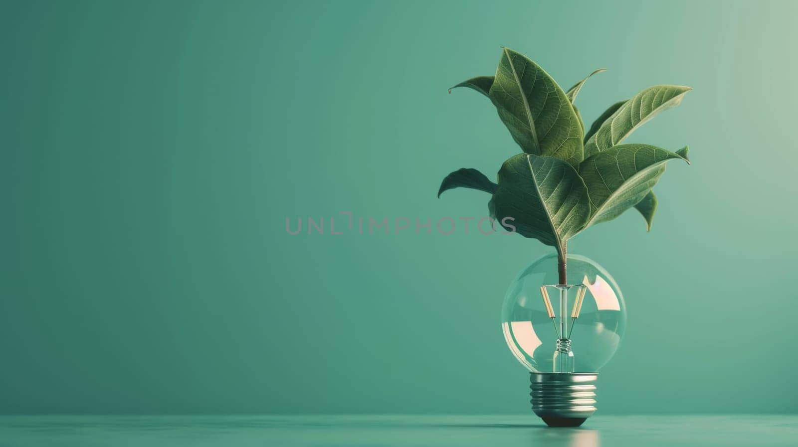 Light bulb with plant growing inside, green background. Eco energy and sustainability concept.