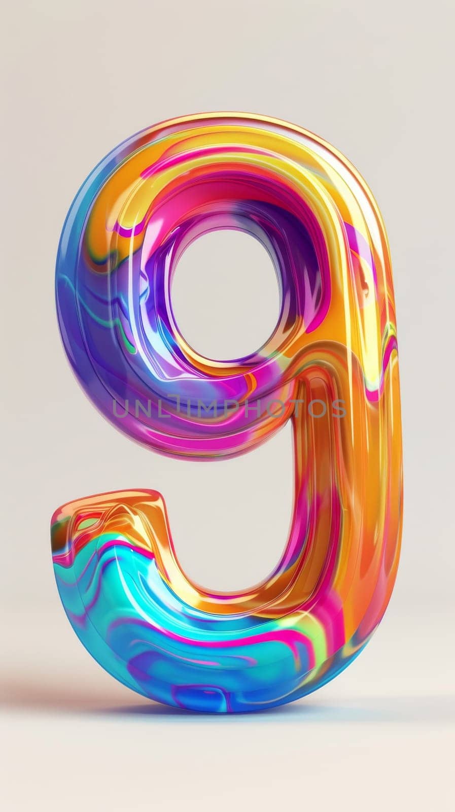 Colorful 3D number 9 with rainbow hues, abstract digital art, modern design concept.