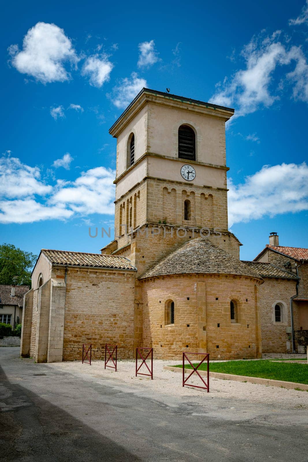 ancient church in the wine vilage of chardonnay in france