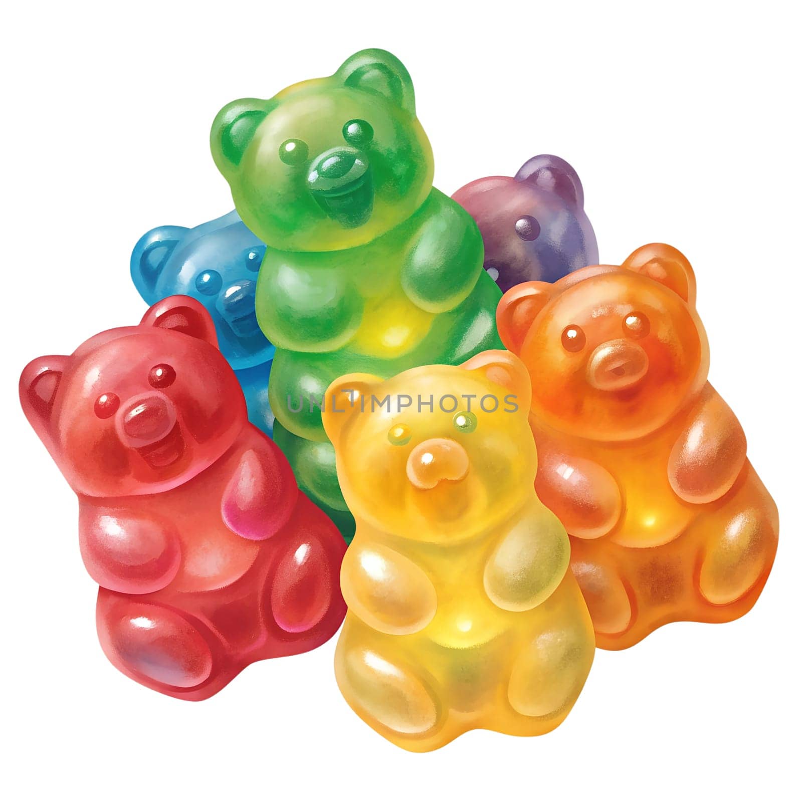 A playful arrangement of vibrant gummy bears in different colors showcasing a variety of flavors and shapes.