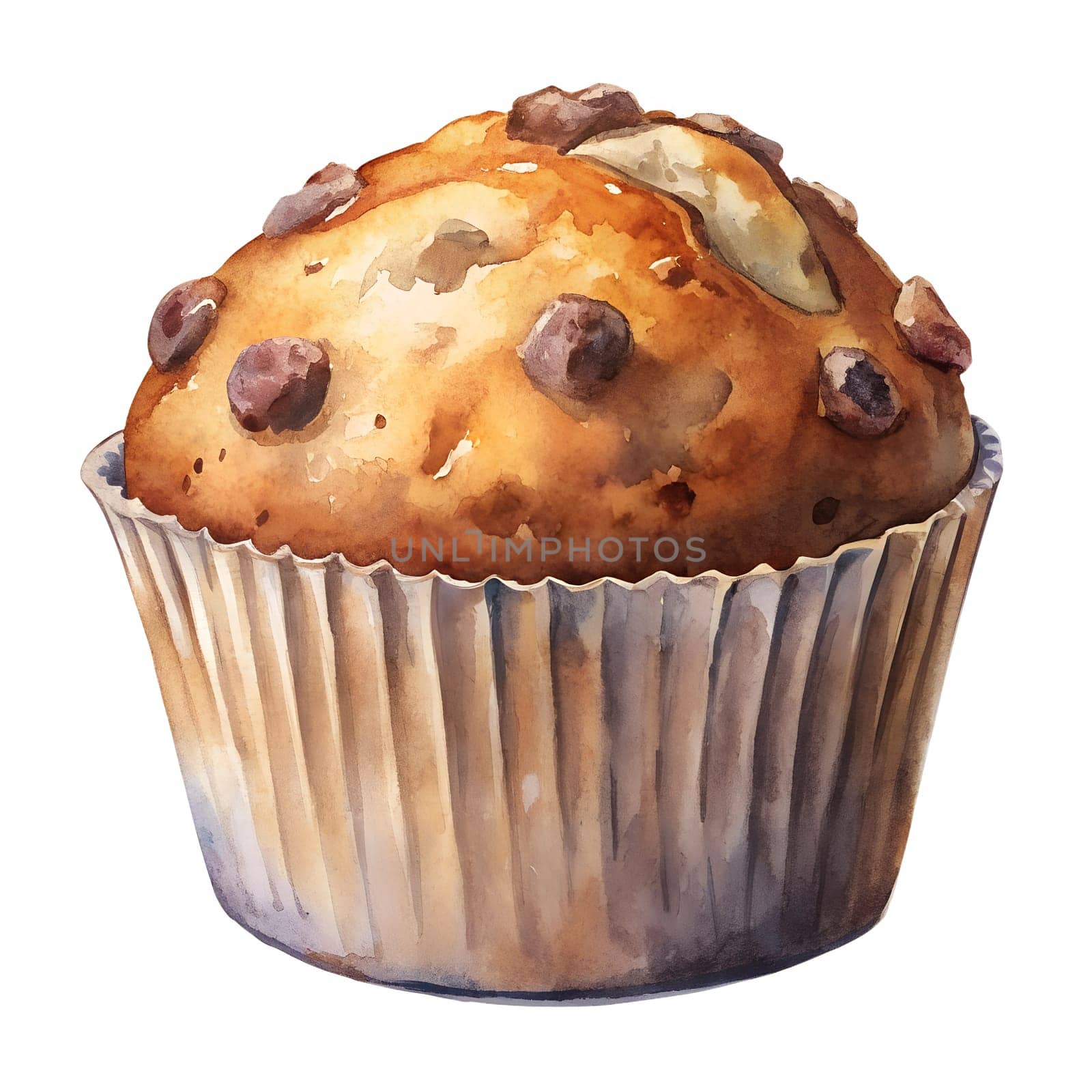 A warm chocolate chip muffin sits invitingly, showcasing its golden top and chocolate bits, ready to be devoured with a cup of coffee.